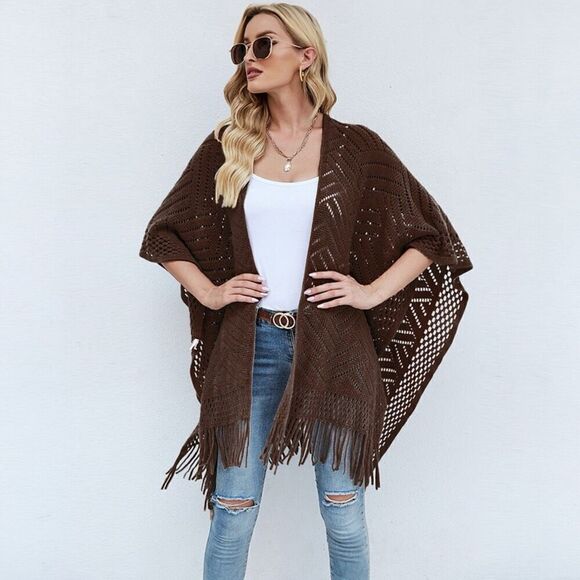 Colorful Hooded (L/XL) Oversized Fringe Printed Shawl / Open Poncho - Large Extr - Picture 5 of 5